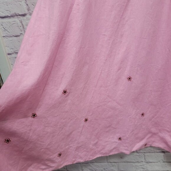 Fanm Mon Pink 100% Linen Dress Size S Short Sleeve Embroidered Floral Cottage - Picture 3 of 9